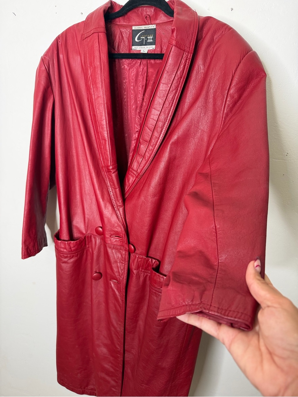 Vintage G-III Global Identity Red Genuine Leather Long Coat Jacket Size L